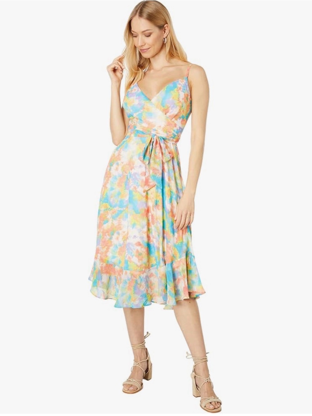 NWT - BCBGeneration - TieDye Pastel Wrap Midi Dress with Tie Waist